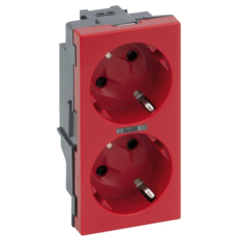 Base doble schuko SIMON 500 embornamiento por corte con led ROJA. Ref: 50010432-037