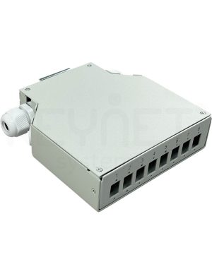 Caja DIN terminal de fibra óptica con 8 adaptadores SC Simplex + 12 fusiones. Ref: KEYTDIN8SCSX