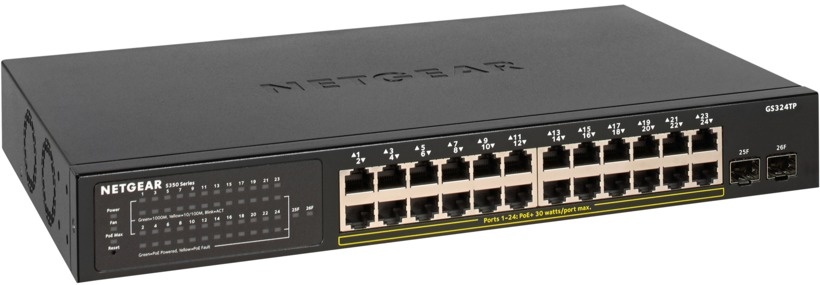 Switch Netgear S350 24 puertos Gigabit PoE+ (190W) & 2 puertos SFP  Smart Managed Pro Layer 2.GS324TP100E