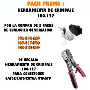 Pack Promo: Por la compra de 3 Packs de cualquier combinación 100-116, 100-117, 100-118, regalo de 1 crimpadora Excel RJ45 UTP
