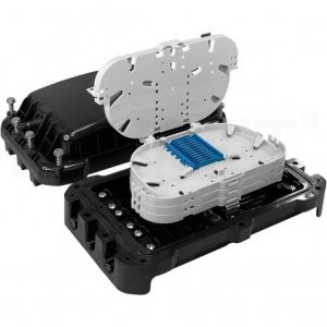 Torpedo en línea para empalme y segregación fibra óptica 6 ent/sal - 4 bandejas 12F/24F IP68 (48/96 fusiones)