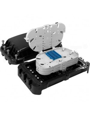 Torpedo en línea para empalme y segregación fibra óptica 6 ent/sal - 4 bandejas 12F/24F IP68 (48/96 fusiones)